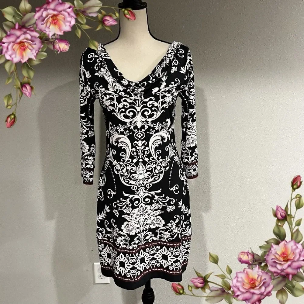 White House Black Market Dress Floral‎ Cowl Neck Keyhole Back